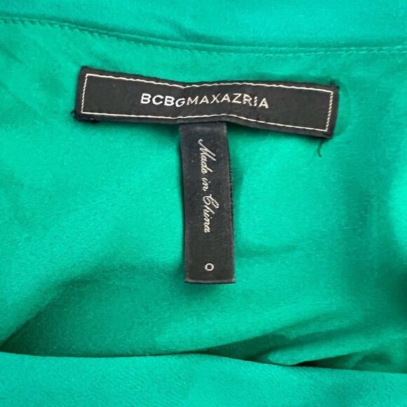 BCBGMaxazria Kendal One Shoulder Ruffle Side Slit Evening Gown Green Size 0 - Picture 9 of 11